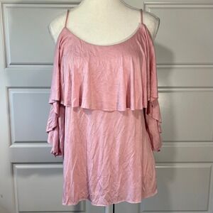 Bailey 44 Pink Cold Shoulder Ruffle Layered Spaghetti‎ Strap Top Medium